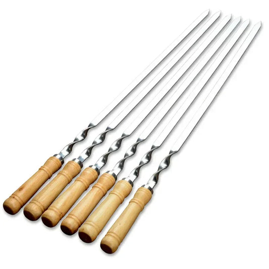 55cm Large Reusable BBQ Skewer – Stainless Steel with Wooden Handle