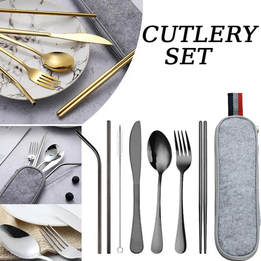 Travel-Friendly Reusable Tableware Set – Portable Stainless Steel Cutlery